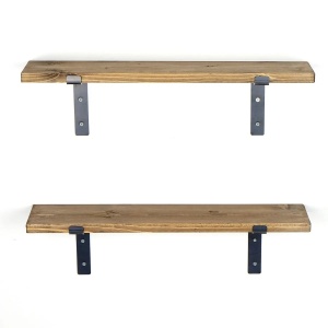 Hanah Home set 2 rafturi de perete 60x16x14 cm, lemn de molid 100% lucrat manual, suporti de metal, negru si nuc - Verificat A · Re-Bloom - Img 2