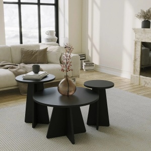 Hanah Home set 3 masute de cafea, PAL melaminat, dimensiuni diferite, Negru - Verificat A · Re-Bloom