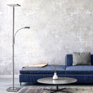 Hans II lampadar LED 2 lumini 190 cm, 22W 2500lm 3000K, dimabil, metal periat, abajur plastic, argintiu/alb - Verificat A · Re-Bloom - Img 5