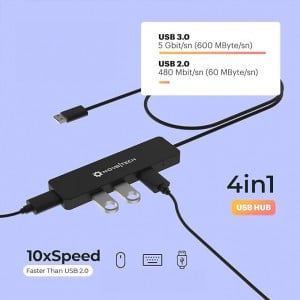 Hub USB 3.0 cu 4 porturi - Compatibil cu PC, laptopuri, MacBook Pro și Air M1 M2 2016-2023