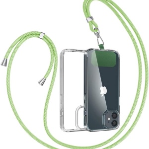 Husa de protectie cu snur pentru iPhone 11 Gumo, TPU/poliester, transparent/verde, 6,1 inchi