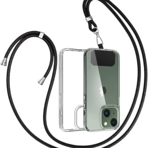 Husa de protectie cu snur pentru iPhone 13 Gumo, TPU/poliester, transparent/negru, 6,1 inchi