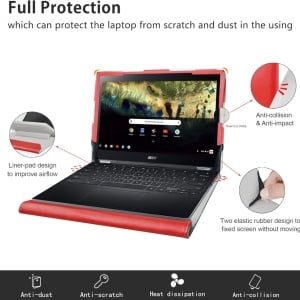 Husa de protectie pentru Acer Chromebook Spin 511 R752TN Alapmk, piele PU, rosu/negru