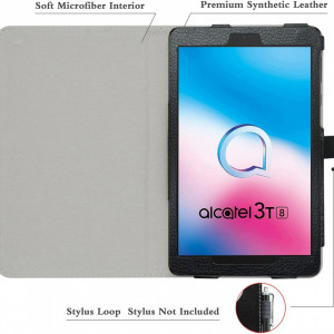 Husa de protectie pentru Alcatel 3T Labanem, piele PU, negru/alb, 8 inchi