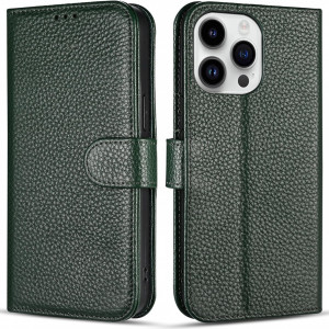 Husa de protectie pentru iPhone 14 Pro Case Collection UK, piele PU, verde, 6,1 inchi