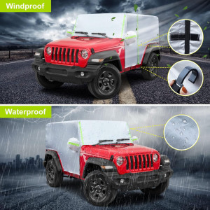 Husa de protectie pentru Jeep Wrangler cu 2 usi 2007-2021 Bigacover, panza Oxford, argintiu/verde - Img 6