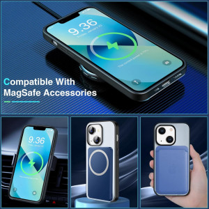Husa magnetica pentru iPhone 13 UNDEUX, piele PU, albastru deschis, 6,1 inchi - Img 7