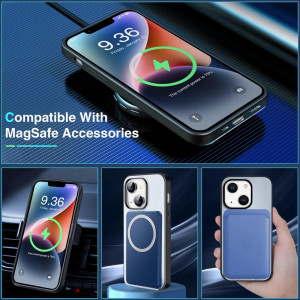 Husa magnetica pentru iPhone 14 UNDEUX, piele PU, albastru deschis, 6,1 inchi - Img 6