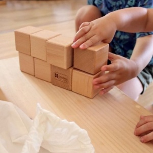Joc educativ pentru copii si copii nevoi speciale didactic, Andreu Toys, senzorial, 10 cuburi din lemn natur cu 5 sunete