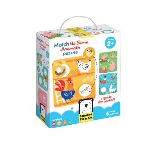 Joc tip puzzle pentru copii si bebelusi, Banana Panda, Match the Farm Animals, 36 piese, 6 placi formate din 6 piese cu animale de la ferma