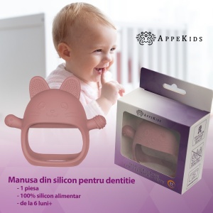 Jucarie pentru dentitie din silicon, Appekids, Manusa Kitty - Old Rose - Img 4