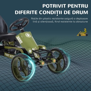 Kart cu pedale pentru copii cu scaun reglabil si frana de mana, metal/plastic, 105x54x61 cm, sezut 35x30.5x40cm/inaltime 27cm, capacitate 35kg, varsta 3-6 ani, verde - Verificat A · Re-Bloom - Img 4