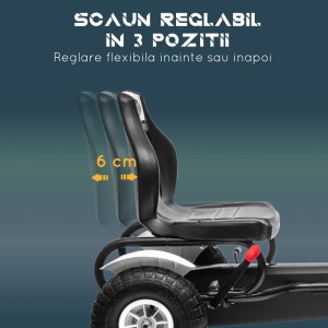 Kart cu pedale pentru copii, PP/metal, 121x58x61 cm, scaun reglabil 35x28x30.5cm, roti cauciuc Φ26cm, capacitate 50kg, certificat EN71, varsta 3+/recomandat 5-12 ani, alb/negru - Verificat A · Re-Bloom - Img 6