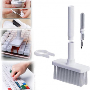 Kit 5 in 1 pentru curatare tastatura/casti Bloook, plastic/burete/nailon, alb