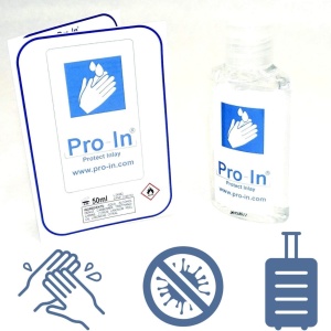 Kit de accesorii de calatorie pentru igiena Pro-In®, plastic/textil, alb/albastru, 38 bucati