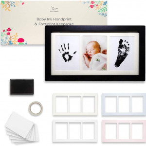 Kit de amprenta cu rama foto pentru bebelusi Supply Store, negru, lemn, 32, 8 x 17, 8 cm - Img 1