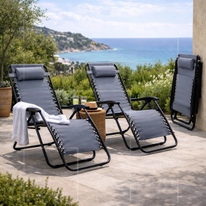Kiwari Beach sezlong pliabil gravitatie zero, cadru metalic, tetiera, 165x65x113cm, Gri - Verificat A · Re-Bloom - Img 5