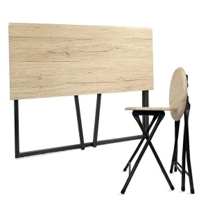 Kiwari Fab set masa bar + 2 scaune, MDF/metal, masa 90x45x74 cm + scaune Ø30x45 cm, capacitate 100kg/scaun, design compact, bej/negru - Verificat B · Re-Bloom - Img 2