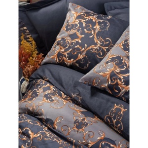 L'essentiel Maison set lenjerie pat dublu, satin bumbac 100%, husa pilota 200x220 cm + cearsaf 240x260 cm + 2x fata de perna 50x70 cm, albastru inchis/auriu - Verificat A · Re-Bloom - Img 3