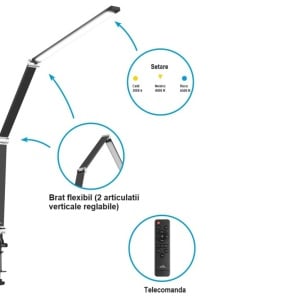 Lampa de masa ETA 2893 90000, 10 W, LED, brat flexibil, reglare intensitate lumina, telecomanda, negru - Img 2