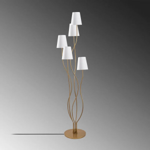 Lampadar Okamoto, 5 lumini, metal/textil, alb/auriu, 44 x 44 x 160 cm