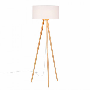Lampadar Stabilo, lemn masiv/textil, alb/maro, 50 x 150 cm, 40w - Img 1