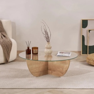 Liya masuta cafea 90x90x30 cm, PAL melaminat 18mm, blat sticla securizata, design scandinav, safir stejar - Verificat A · Re-Bloom - Img 5