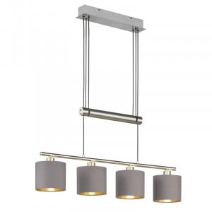 Lustra tip pendul Chada, 4 lumini, metal, negru/gri/auriu, 150 x 77 x 14 cm