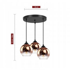 Lustra tip pendul Vedder, 3 lumini, metal/sticla, negru/cupru, 70 x 30 cm