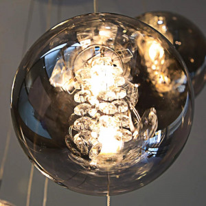 Lustra tip pendul Zahra, 15 lumini, metal/sticla, gri, 41 x 320 cm