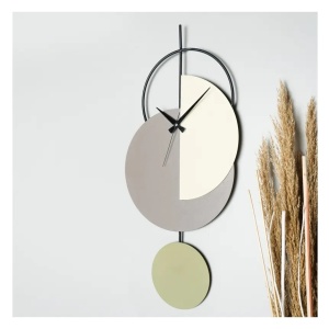 Madeco ceas decorativ de perete, metal 100% grosime 1.5mm, 68x31 cm, diametru 68 cm, mecanism silentios, pictat manual, gri - Verificat A · Re-Bloom - Img 4