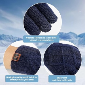 Manusi de iarna unisex, textil, albastru inchis, 24,4 x 11,9 cm