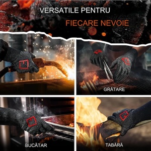 Manusi termorezistente pentru gratar si bucatarie, FLIPLINE, ignifuge, premium, antialunecare, 2 bucati, negru, marimea M, Resigilat, Grad A - Img 2