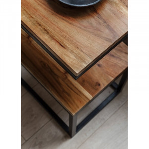 Masa laterala Iva, lemn masiv/metal, negru/natur, 60 x 45 x 30 cm - Img 8