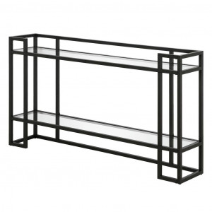 Masa tip consola Uriel, metal/sticla, negru/transparent, 132 x 25,4 x 73,6 cm