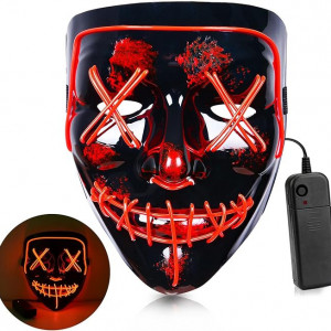 Masca de Halloween Digi4U, LED, PVC, negru/portocaliu/rosu, 18,7 x 21,5 cm