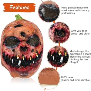 Masca pentru Halloween Formizon, model dovleac, latex, portocaliu/negru/verde, 30 x 22 cm