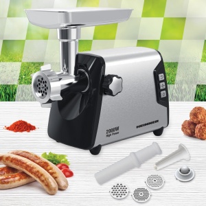 Masina de tocat Heinner Blade Pro HMG-Y2000SS, Putere 2000W, 3kg/min, Angrenaj metalic, Carcasa din aluminiu, Cutit inox, 3 site metalice, Functie reverse, Negru/Argintiu - Img 3