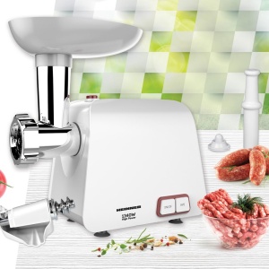 Masina de tocat Heinner MG-1340WH, Putere 1340W, 1,2kg/min, Accesoriu de rosii si carnati, Cutit din inox, Functie reverse, 2 site de tăiere, Alb - Img 2
