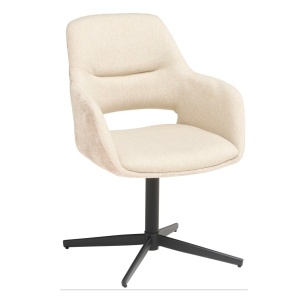 MID.YOU fotoliu rotativ 360° 61x63x85 cm, tapiterie chenille aspect in, baza fonta acoperita cu pulbere, 140 kg, negru si bej - Verificat A · Re-Bloom