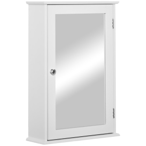 Mobilier de baie suspendat cu oglinda si usa magnetica, MDF/sticla, 41x14x60 cm, oglinda 27x49cm, 2 rafturi interioare, capacitate 6kg, alb - Verificat A · Re-Bloom