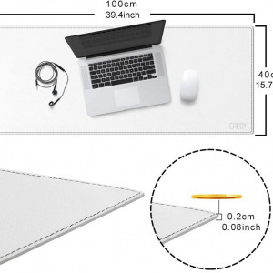 Mousepad Cacoy, piele PU, alb, 40 x 100 cm