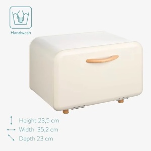 Navaris cutie paine metal/lemn, 35.2x23.5x23 cm, deschidere frontala, suprafata superioara multifunctionala, crem - Verificat A · Re-Bloom - Img 2