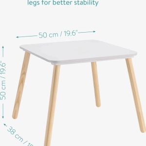 Navaris set masa + 2 scaune copii, MDF/lemn pin, masa 50x50x38cm + scaune 27x27x48cm, 15kg, capacitate 50kg, varsta 3+ ani - Verificat A · Re-Bloom - Img 6