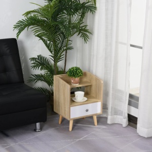 Noptiera cu sertar si raft Re-Bloom, lemn de pin/PAL E1, 37x30x48 cm, 30 kg, alb/natur - Verificat A · Re-Bloom - Img 3