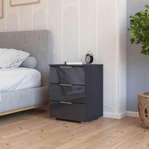 Noptiera Mars, negru lucios, 3 sertare, 47x42x62cm - Img 3