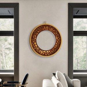 Oglinda decorativa de perete Hosoncovy, LED, metal/sticla/lemn, auriu, 30 cm