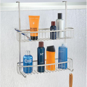 Organizator cu 2 niveluri pentru baie mDesign, otel, argintiu, 41 x 19 x 49 cm