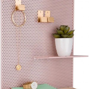 Organizator de perete Perky, metal/lemn, natur/roz, 52 x 34,5 x 10,5 cm