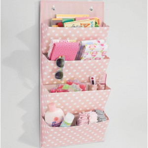 Organizator suspendat cu 4 buzunare mDesign, textil, roz/alb, 101,6 x 33 cm - Img 2